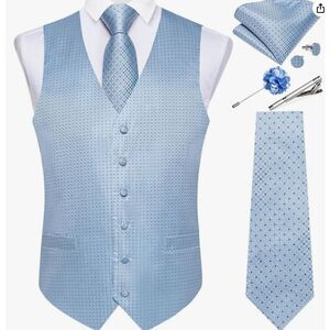 DiBanGu Mens Silk Vest & Tie Set Formal - Necktie Pocket Square Cufflinks